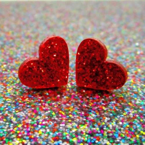 Miniatura 5 de Aretes de corazón con purpurina roja con postes de titanio hipoalergénicos sin níquel