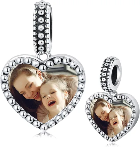LONAGO Dije de foto personalizado para pulsera, dije de imagen personalizado para 2 fotos, regalo de plata de ley para mujeres y niñas, Plata