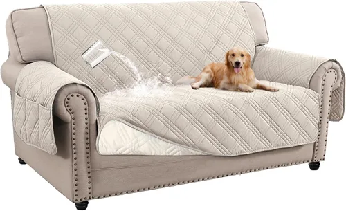 Miniatura 10 de Turquoize Fundas impermeables para sofá de 3 cojines, aptas para mascotas, antideslizante, protector de muebles lavables para mascotas, niños, Roble