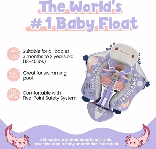 Miniatura 2 de Mambobaby Flotador de piscina para bebés sin deslizamiento con toldo y cola flotador de natación no inflable para bebés, espuma perla, UPF 50+