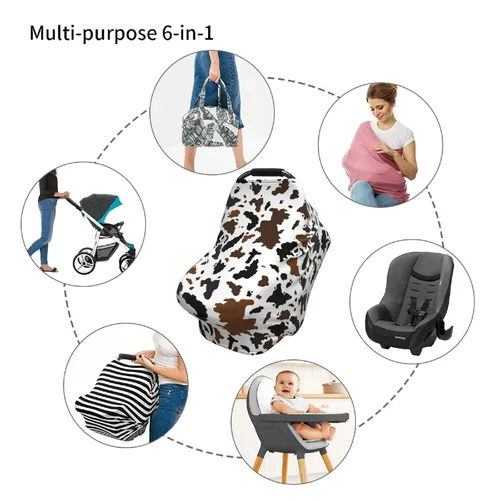 Miniatura 7 de Fundas de asiento de coche con estampado de vaca marrón, cubierta de toldo multiusos para asiento de automóvil, cubierta transpirable para lactancia