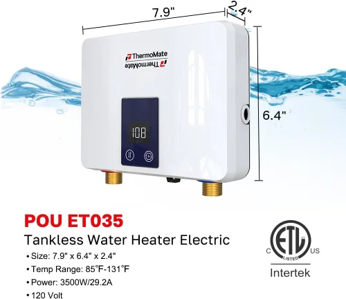 Miniatura 2 de Calentador de agua sin tanque eléctrico 120V, ThermoMate 3500W pequeño bajo demanda, calentador de agua caliente instantáneo con pantalla