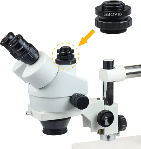 Miniatura 3 de Parco Scientific PA-CM-18 SZM CTV 1/3 Adaptador para microscopio estéreo trinocular, lente reductora de montaje en C 0.35x