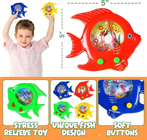 Miniatura 4 de Juguete de lanzamiento de anillos de agua de pescado, paquete de 12 unidades, juego de anillo de agua, diversión de mano, juego retro Aqua Arcade
