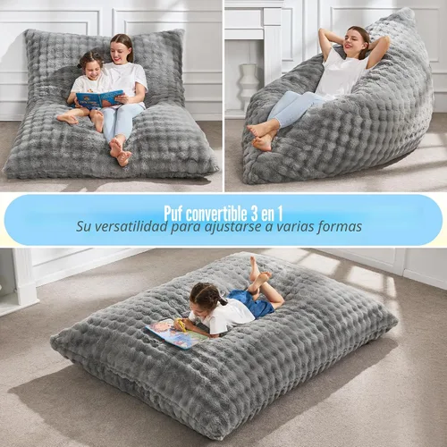 Miniatura 4 de Hobestluk Silla Puf 3 en 1, Sillas Puf Gigantes para Adultos con Cubierta de Burbujas, Cojín de Suelo Convertible con Cubierta Lavable a Máquina