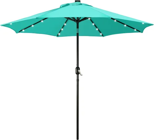 Miniatura 25 de Yaheetech - Paraguas de 9 pies con energía solar para patio - Paraguas de mesa de mercado con protección UV, 32 luces LED y botón de inclinación