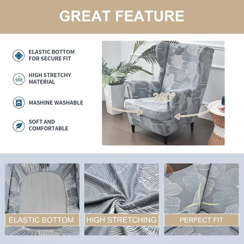 Miniatura 3 de Eco-Ancheng Funda para silla Wingback, 2 piezas, respaldo de ala, fundas de elastano para sillón con respaldo de ala, fundas para sillón con parte