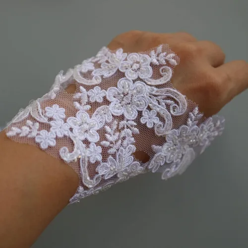 Miniatura 12 de Blanco marfil 2yard lentejuelas con cuentas flor bordado apliques de encaje para vestidos de novia apliques de diamantes de imitación parches ropa