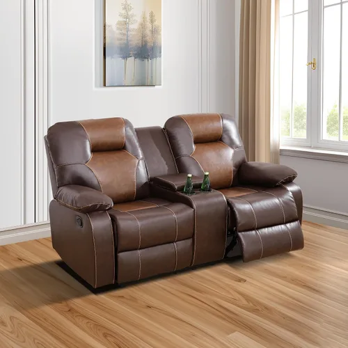 Miniatura 9 de Muebles de sala de estar, sofá reclinable de cuero, sofá reclinable manual con portavasos para casa/dormitorio/oficina/apartamento (negro/1 pieza)