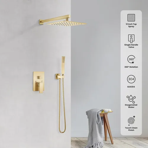 Miniatura 8 de gotonovo Sistema de ducha de lluvia para baño, juego de cabezal y mango de ducha de lluvia montado en la pared, conjunto completo combinado de latón