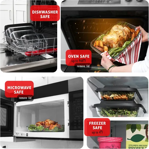 Miniatura 3 de Nestl Juego de 8 platos de vidrio para hornear para horno, recipientes de almacenamiento de alimentos de vidrio con tapas, cacerolas a prueba