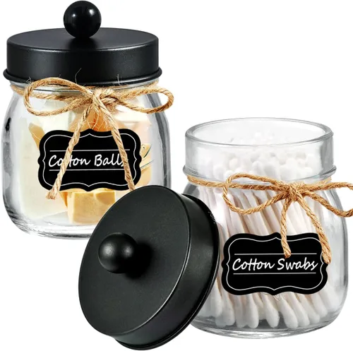 Amolliar Mason Jar - Organizador de tocador de baño, decoración de granja, recipiente dispensador de vidrio, tarros Mason de 8 onzas y tapas de