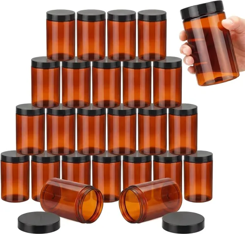 Miniatura 15 de SATINIOR 24 frascos de plástico transparente vacíos con tapas, recipientes de almacenamiento redondos de boca ancha para productos de belleza