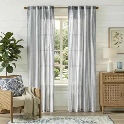 Miniatura 37 de JINCHAN Cortinas de lino para sala de estar o dormitorio, con estampado a rayas verde salvia sobre beige, rayas delgadas que filtran la luz