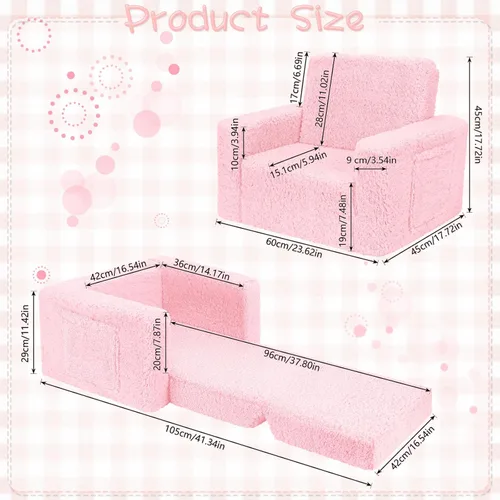 Miniatura 3 de SLIGUY Sofá convertible para niños pequeños, sofá a tumbona, funda de sherpa, color rosa oscuro Rosa Sherpa