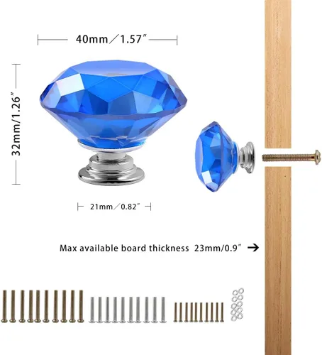 Miniatura 2 de CZC Home - 10 perillas de vidrio de diamante con asa tractora para gabinetes, armarios, cajones, cómodas, libreros, guardarropas