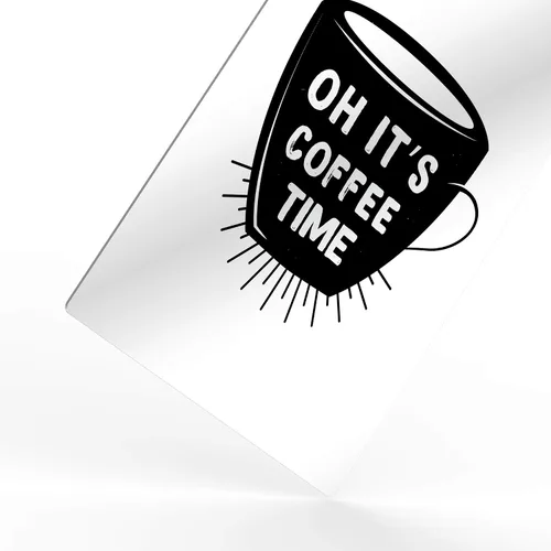 Miniatura 3 de HB Art Design Oh It's Coffee Time - Taza con cita y taza en blanco y negro con impresión de metal, arte de pared de cafetería, decoración