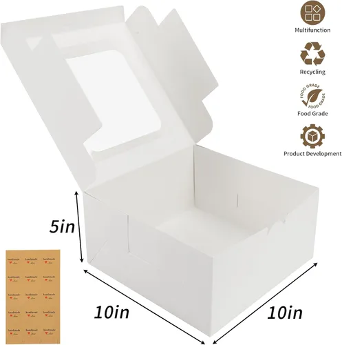Miniatura 2 de Moretoes - 24 cajas de pastel blancas de 10 x 10 x 5 pulgadas cuadradas con ventana, cajas de panadería para pasteles, Día de la Madre, repostería