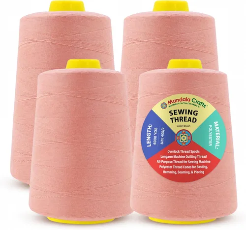 Miniatura 76 de Mandala Crafts 4 Pack of Serger Threads Cones Spools - 20S/2 24000 Yards Polyester Baby Blue Threads for Sergers Machine and Overlock Quilting