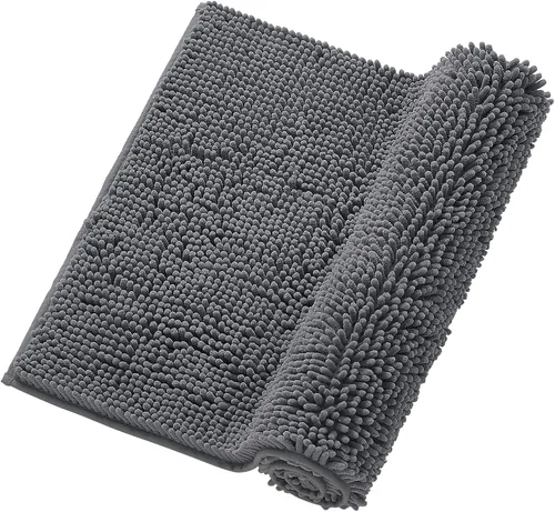 Miniatura 20 de Juego de 2 alfombras de baño de felpilla gris, antideslizantes, absorbentes, para ducha, de secado rápido, lavables a máquina, felpa suave, 17 x 24