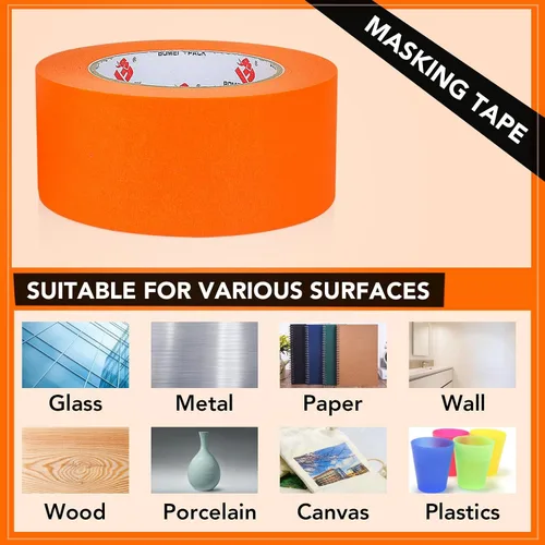 Miniatura 6 de BOMEI PACK Cinta adhesiva para pintores naranja de 2 pulgadas, cinta de enmascaramiento adhesiva naranja mediana de 2 pulgadas x 55 yardas