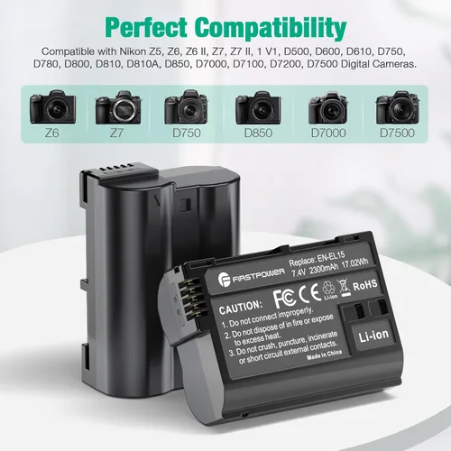 Miniatura 3 de FirstPower EN-EL15/EN-EL15a/EN-EL15b Batería compatible con Nikon Z5 Z6 Z6II Z7II D750 D850 D500 D7000 D7500 D7100 D7200 D600 D610 D800 D800 D800 10