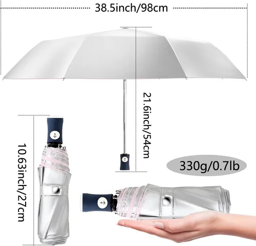 Miniatura 3 de FDJASGY Capa de revestimiento plateado, bloqueo de tela UV 99.9%, paraguas compacto plegable de viaje, paraguas automático resistente al viento