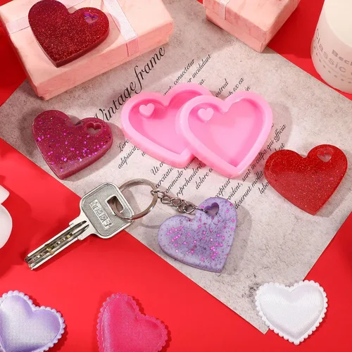 Miniatura 2 de Patelai Juego de 10 moldes de resina de corazón para llavero de resina epoxi para el Día de la Madre, moldes de silicona para fondant, llavero