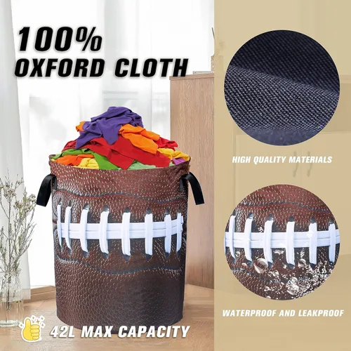 Miniatura 6 de Cesta de lavandería de fútbol americano, plegable, de tela Oxford, divertida bolsa de lavandería, cesta de almacenamiento de ropa, organizador