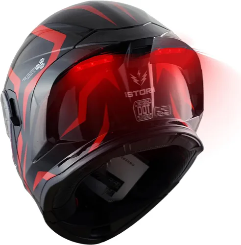 Miniatura 14 de 1Storm Nuevo Casco Modular de Motocicleta con Visera Dual, Protección Solar Completa y Luz Trasera LED Recargable: LED-X90 Flecha Azul