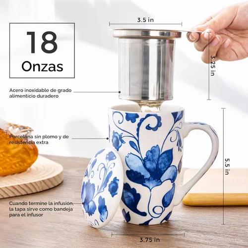 Miniatura 2 de GBHOME Taza de té con infusor y tapa, taza grande de cerámica de hoja suelta de 18 onzas, apta para microondas, apta para lavavajillas, perfecta