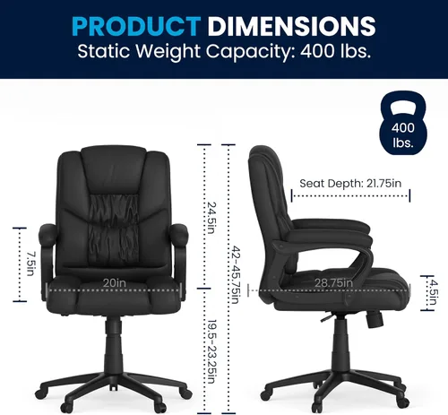 Miniatura 3 de Flash Furniture Fundamentals - Silla giratoria grande y alta de LeatherSoft para oficina y juegos, silla de oficina ergonómica con reposabrazos Negro