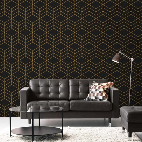 Miniatura 6 de LiKiLiKi Papel tapiz autoadhesivo negro y dorado, diseño geométrico moderno, 17.3 x 118 pulgadas, vinilo decorativo extraíble para cajones