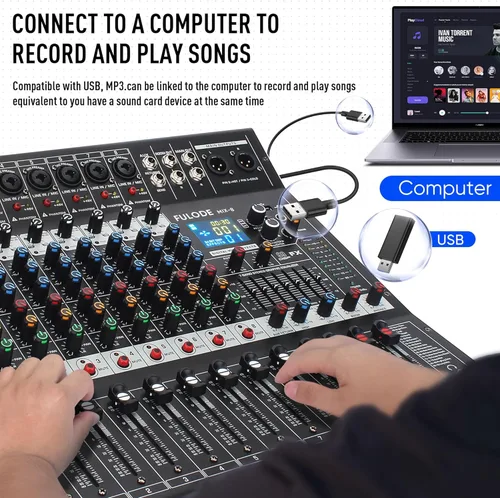 Miniatura 3 de Consola de mezclador de sonido profesional de 8 canales, 99 bits DSP, procesador digital de 99 bits, USB, Bluetooth, MP3 para entrada de grabación