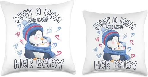 Miniatura 3 de Momlife Stuff Penguins Mom And Baby Gifts Penguin Just A Mom Who Loves Her Baby - Almohada de 16 x 16 pulgadas, multicolor