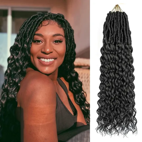 Extensiones de cabello sintético de ganchillo con extremos rizados profundos de 24 pulgadas, paquete de 8 paquetes de trenzas sintéticas suaves de 1b