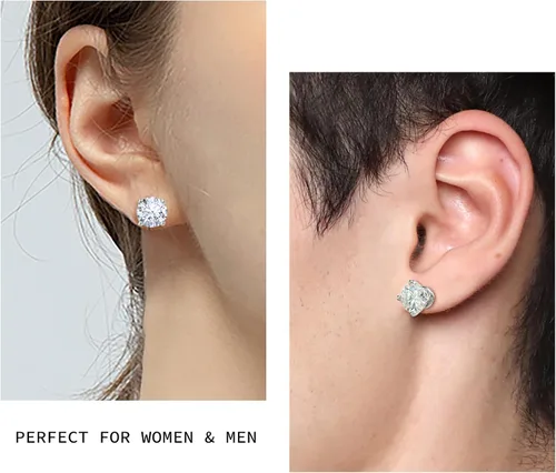 Miniatura 3 de DAYBYDAY Aretes de plata de ley 925 de moissanita para mujeres y niñas, delicados y lindos corazones, redondos, cojines, ovalados, color D, VVS1