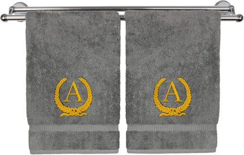 Miniatura 26 de Toalla de mano con monograma, regalo personalizado, 16 x 30 pulgadas, diseño de corona dorada bordada con letra blanca en toalla negra, extra