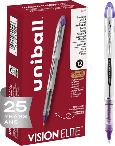 uni-ball Vision Elite - Bolígrafos de punta redonda gruesa (1/32 de pulgada), color violeta, 12 unidades