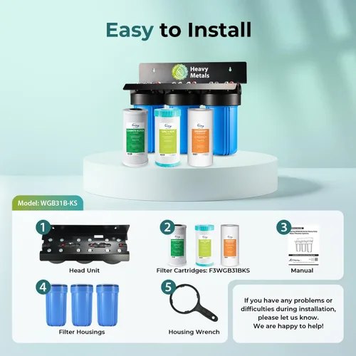 Miniatura 6 de iSpring WGB31B-KS Sistema de filtro de agua para toda la casa, reduce metales pesados, plomo, cloro, cloramina, sedimentos, filtración de 3 etapas
