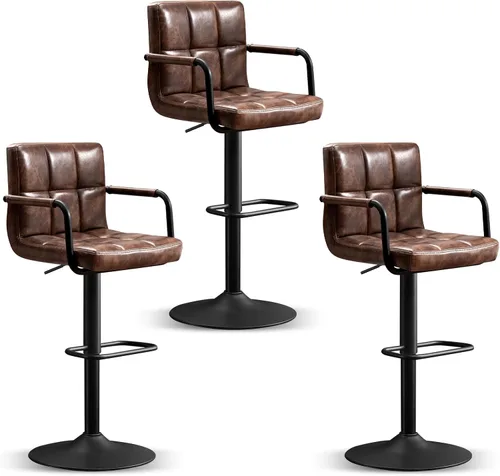 Miniatura 20 de Furniliving Taburetes de bar ajustables con respaldo, juego de 2 taburetes de bar negros, taburetes de bar de terciopelo con giro de 360°, taburetes