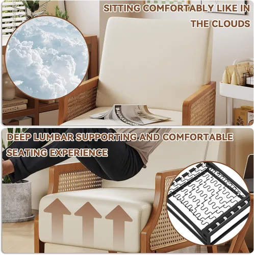 Miniatura 5 de Aklaus Juego de 2 sillas decorativas de mediados de siglo con reposabrazos de ratán, sillas tapizadas para sala de estar, sillas de lectura de tela