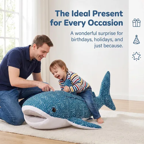 Miniatura 2 de Juguete de peluche de tiburón gigante, animal de peluche de tiburón ballena de 47 pulgadas, peluche grande, enorme animal de peluche para niños