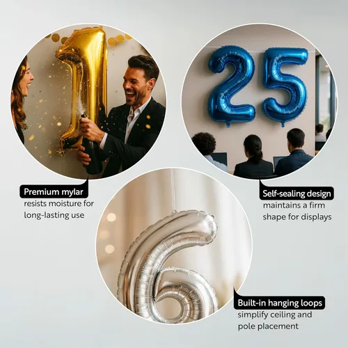 Miniatura 3 de Restaurantware-Balloonify Globo de Número de 16 Pulgadas, 1 Globo Digital para Fiesta - Número 5, Auto-Sellado, Acabado de Mylar de Folio Dorado, Oro