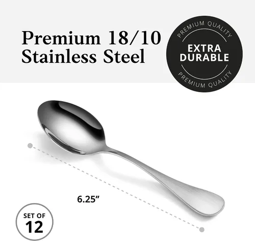 Miniatura 5 de Artaste Rain - Juego de 12 cucharaditas de acero inoxidable 18/10, 6.25 pulgadas, plata pulida con espejo, 12
