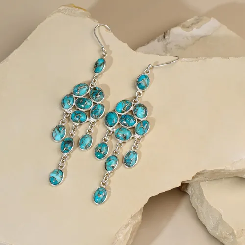 Miniatura 4 de YoTreasure Pendientes colgantes de plata de ley 925 con piedra lunar azul cobre turquesa