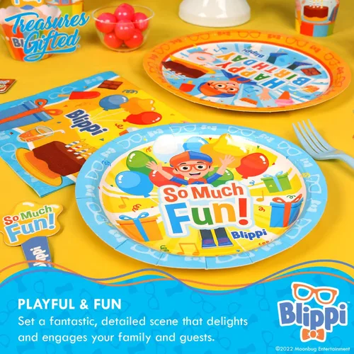 Miniatura 4 de Treasures Gifted Platos de postre Blippi con licencia oficial de 24 unidades – Platos de fiesta Blippi de 7 pulgadas – Suministros de fiesta