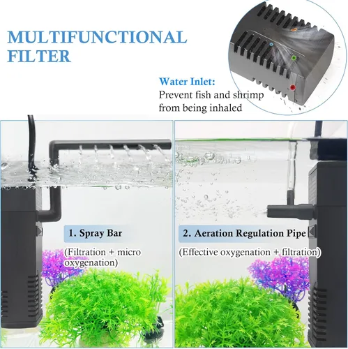 Miniatura 5 de FEDOUR Filtro interno sumergible para acuario, filtro con bomba de agua para peceras de hasta 35 galones (para 3-20 galones)