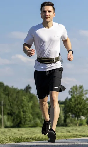 Miniatura 3 de Cinturón de correr Fitgriff® para hombres y mujeres - Bolso de jogging seguro para teléfono, llaves y elementos esenciales - Para todos los Verde