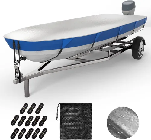 Miniatura 9 de VINPATIO Cubierta para lancha Jon 600D de tela Oxford teñida en solución 14-16 pies, cubierta para lancha Jon resistente, impermeable, grado marino